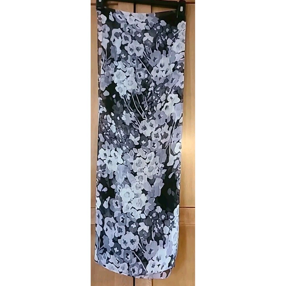 Vintage SCARF Black & White Floral * Rectangle *11x68